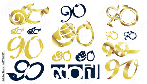 Logo text thailand alphabe number  and arabic numerals. ninety english translation.Illustration design idea and concept think creativity.