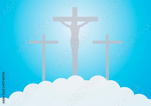 Icono de cruz católica en las nubes y cielo. 