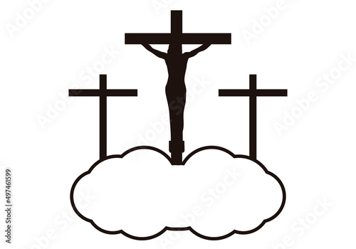 Icono de cruz católica en una nube. 
