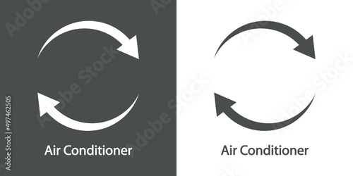 Reparación y servicio de aire acondicionado. Control de temperatura. Logo con texto Air Conditioner con 2 flechas en fondo gris y fondo blanco