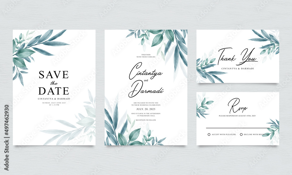 Elegantly arranged foliage wedding invitation card template