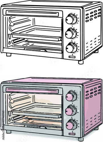 Hand drawn outline sketch drawing of microwave oven, Line art illustration silhouette of microwave oven