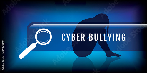 cyber bullying sad girl silhouette on blue background