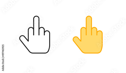 Middle finger icon vector hand line outline art and flat cartoon symbol isolated on white clipart sign