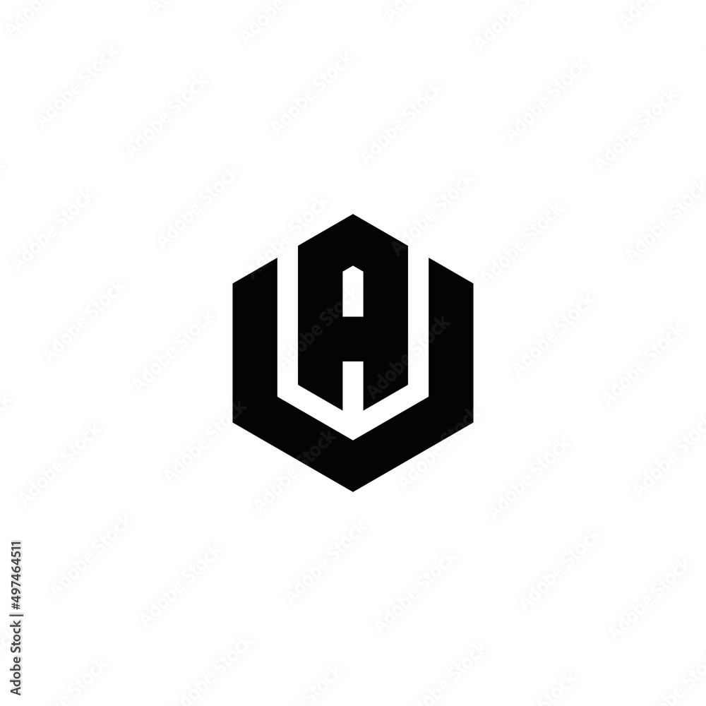 initial letter UA, AU with hexagon logo design template vector