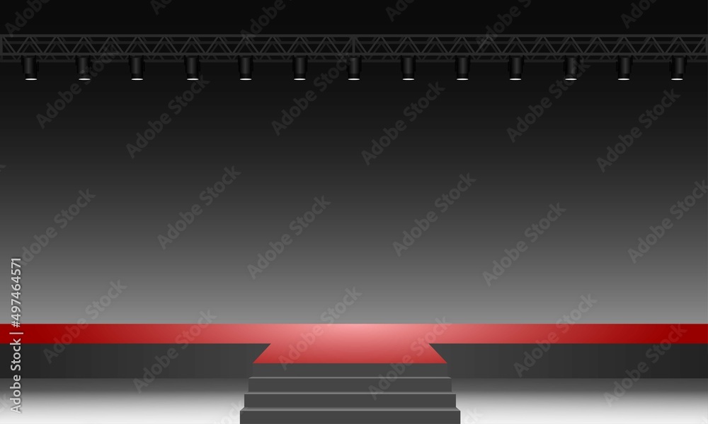 Fototapeta premium red stage with spotlight in the hall