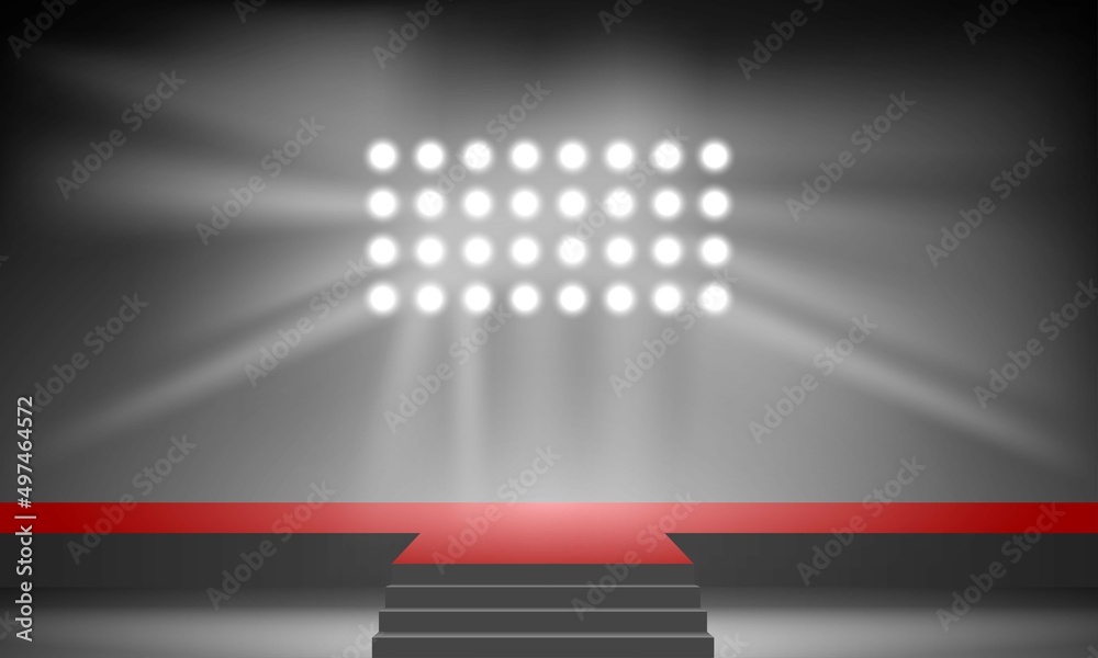 Naklejka premium red stage with spotlight and red seats in the hall 
