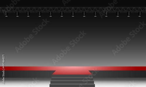 red stage with spotlight in the hall