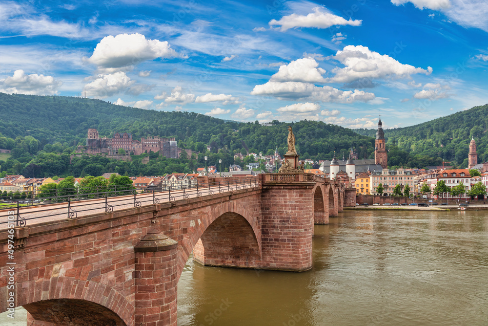 Heidelberg Germany, city skyline at Heidelberg Palace and Neckar river with old bridge