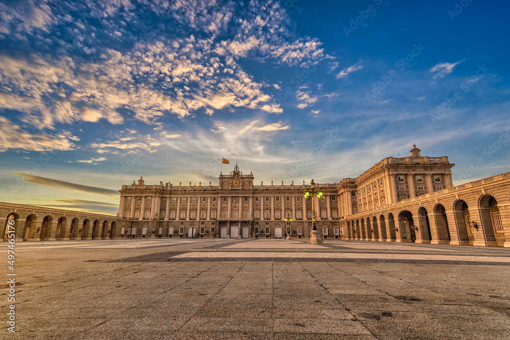 Fototapeta premium Madrid Spain, city skyline at Royal Palace of Madrid