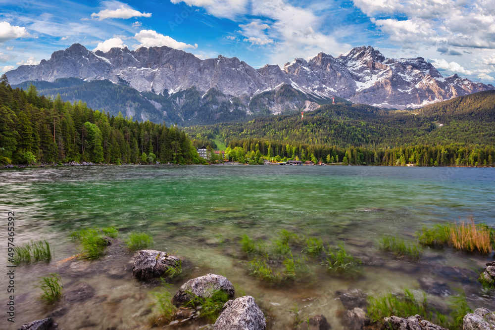 Garmisch Partenkirchen Germany, Zugspitze peak and Alps mountain range ...