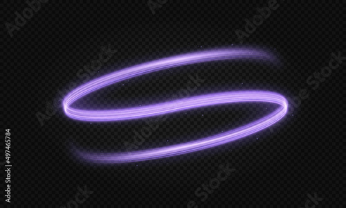 Shiny color purple wave design element. Purple wave with violet glitters effect on black background.