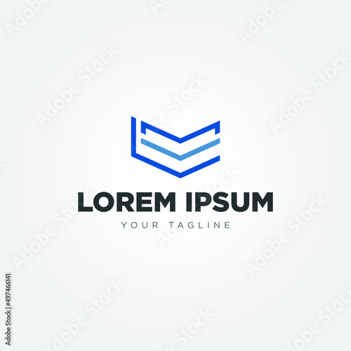 L and m letter arrow down company logo