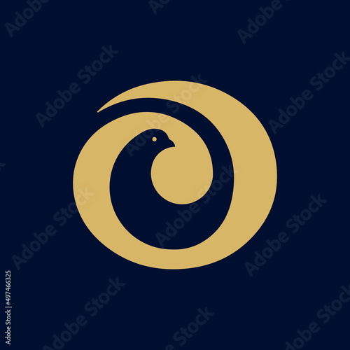 Abstract O Letter with bird in negative space minimal vector logo