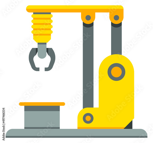 Yellow mechanic arm. Industrial technology device icon