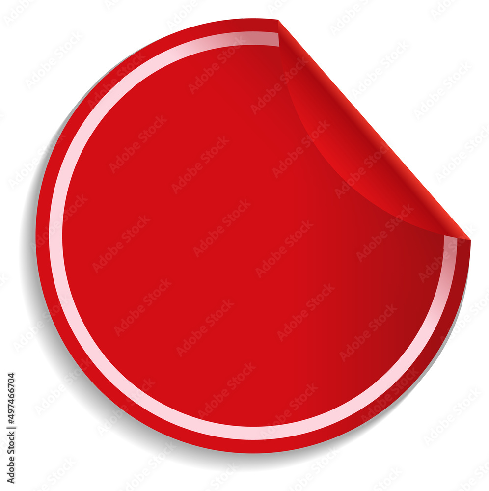Curled corner round sticker mockup. Empty red label Curled corner round sticker mockup. Empty red label