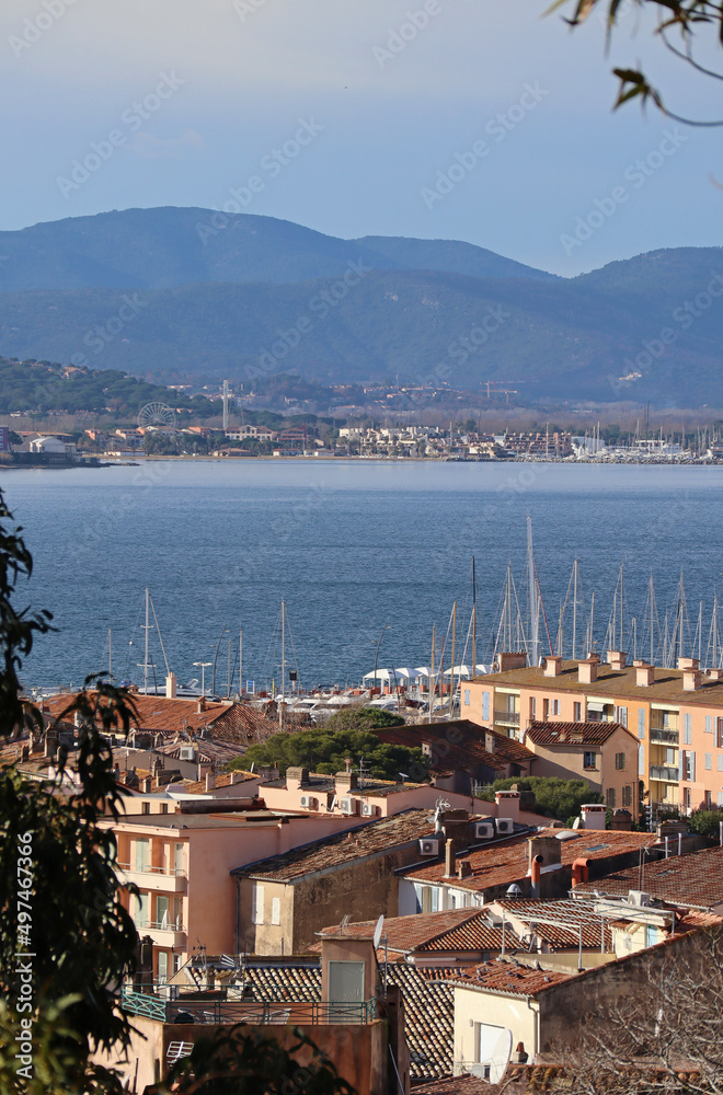 View of the bay and rooftops of Saint-Tropez, in the south of France