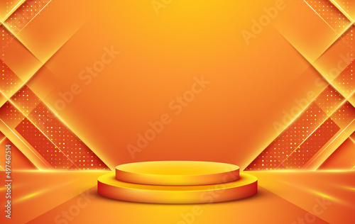 Trendy orange 3d cylinder pedestal podium for your product display.