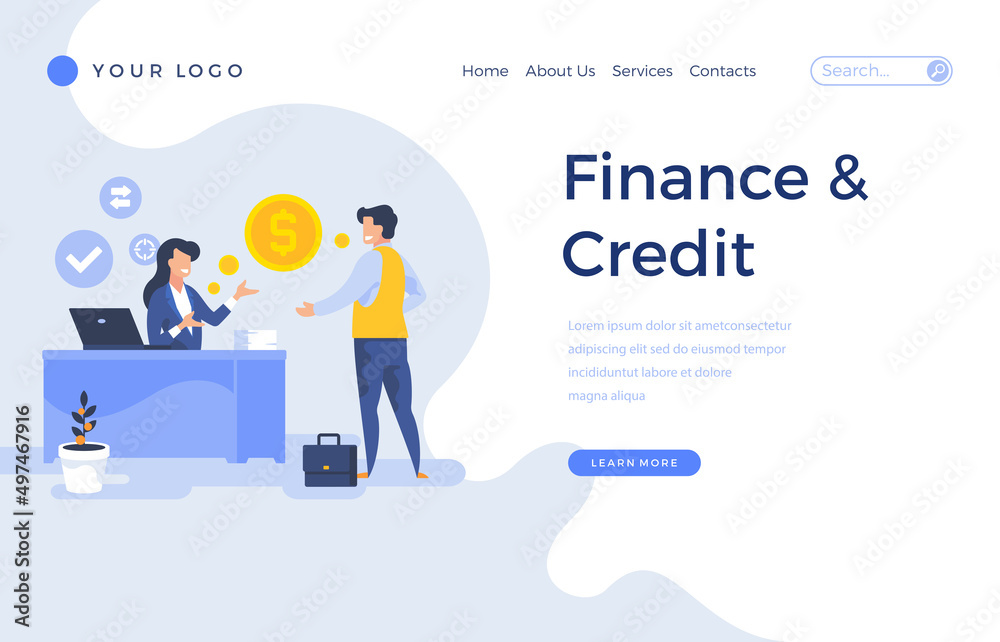 Landing page template finance and credit online banking concept with office people characters. Modern flat design web page for website and mobile apps. Vector illustration