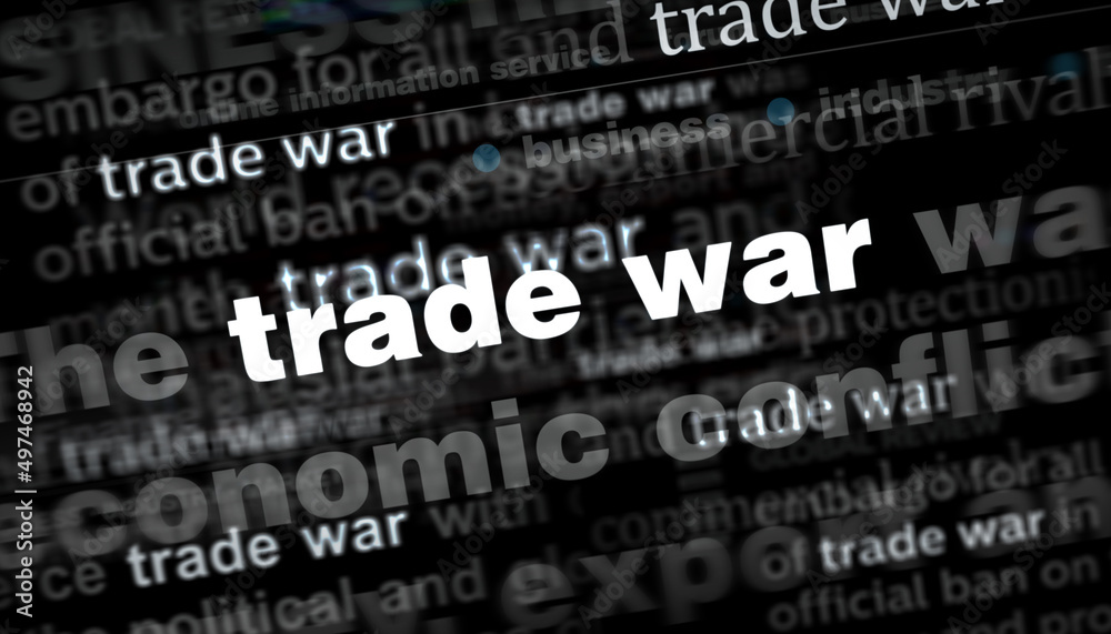 Headline titles media with Trade war import and export tax 3d illustration