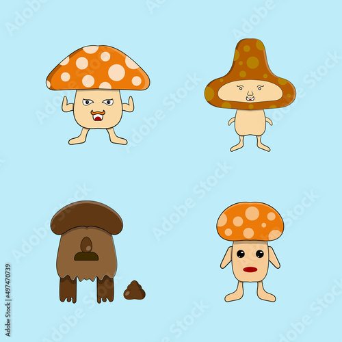 Fungi Character Design Illustration Vector