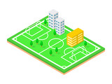 vector football field with isometric concept building