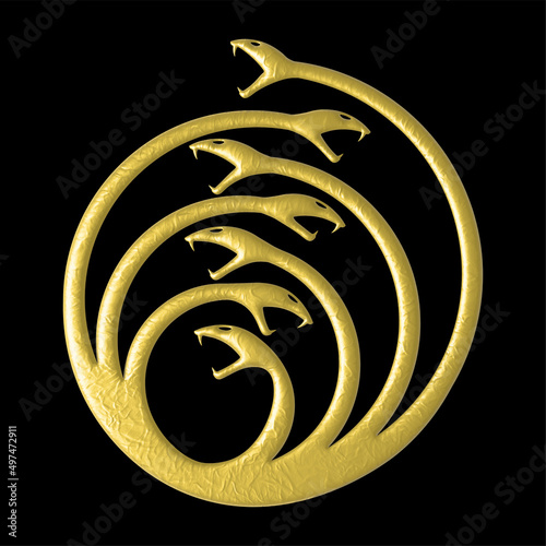 3D Seven Head Hydra Golden symbol ouroboros style