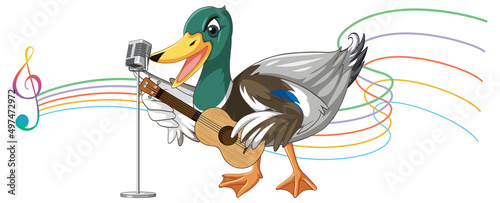 The duck play guitar, ukulele with music note