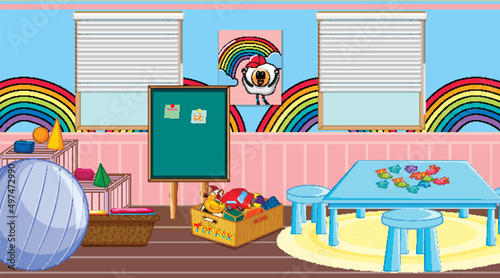 Room scene with table and board