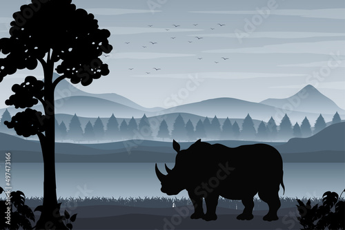 Silhouette shadow of forest scene