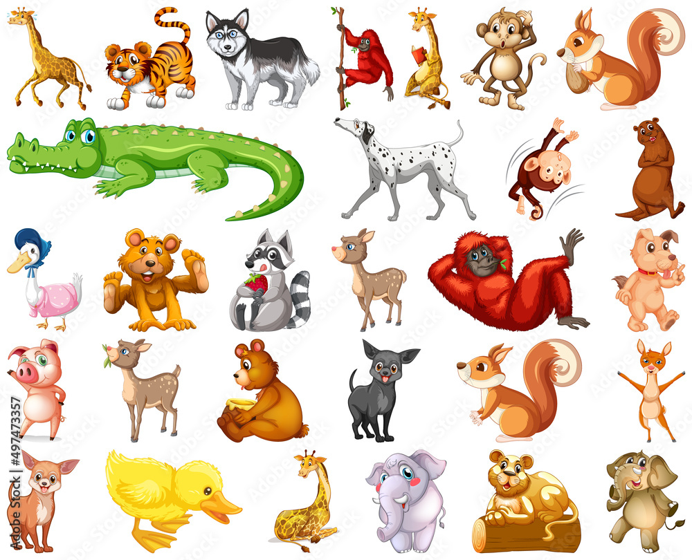 Obraz premium Set of animal cartoon character