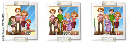 Set of family photos in cartoon style