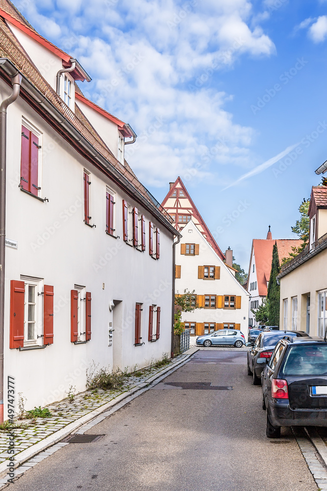Nördlingen, Germany. Cars on a deserted street of the old city