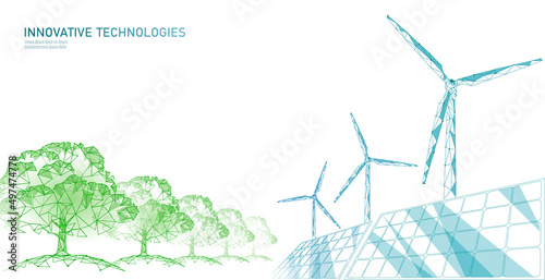 Fototapeta 3D windmills ecology forest concept