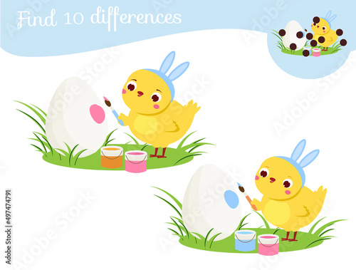 Find the differences. Educational children game. Kids activity fun page. Cute chicken. Easter theme