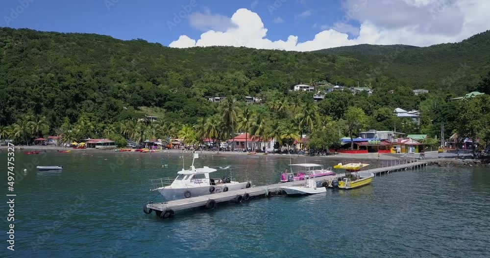 A beach with palm trees and vacationing tourists in Guadeloupe A beach with palm trees and vacationing tourists in Guadeloupe