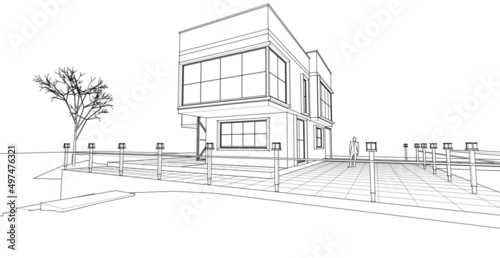 modern house architectural sketch 3d illustration