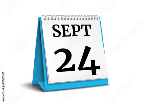 September 24. Calendar on white background. 3D illustration.