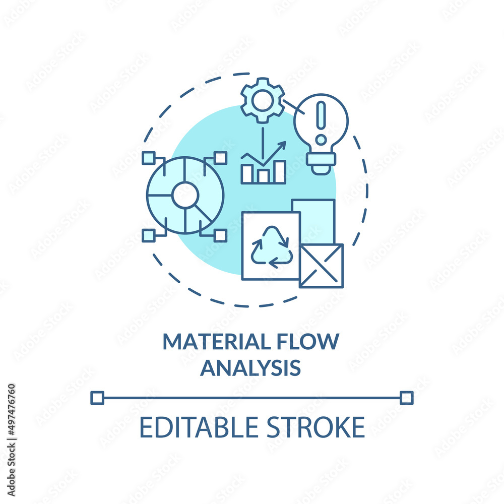 Material flow analysis turquoise concept icon. Method of industrial ecology abstract idea thin line illustration. Isolated outline drawing. Editable stroke. Arial, Myriad Pro-Bold fonts used Material flow analysis turquoise concept icon. Method of industrial ecology abstract idea thin line illustration. Isolated outline drawing. Editable stroke. Arial, Myriad Pro-Bold fonts used