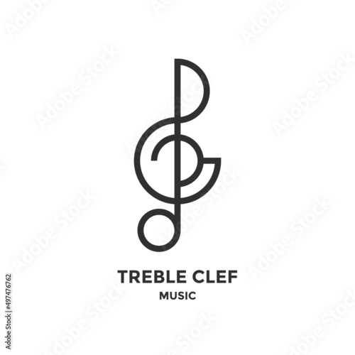 Treble clef icon or linear style pictogram isolated on white background. Vector music key outline emblem, logo. photo