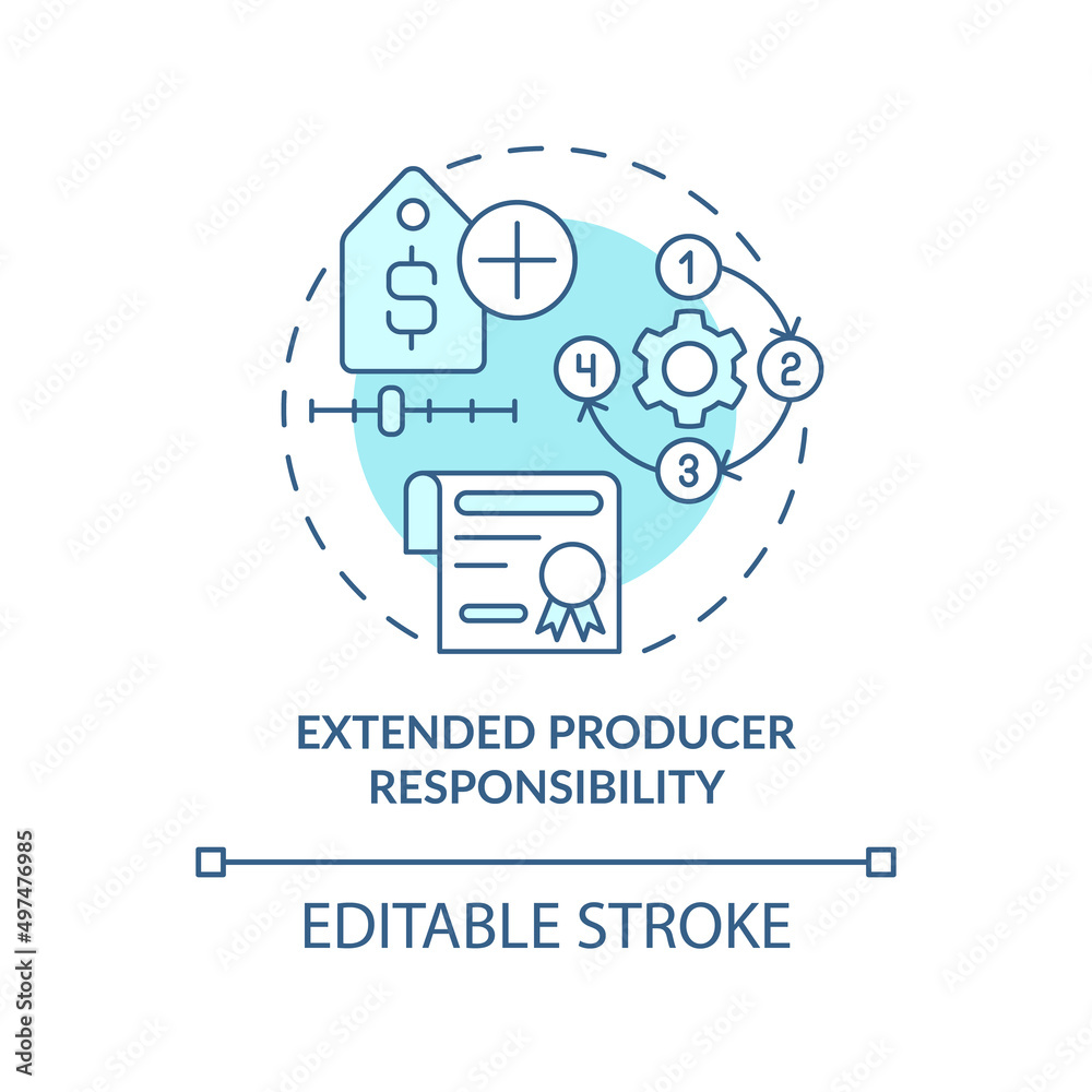 Extended producer responsibility turquoise concept icon. Area of industrial ecology abstract idea thin line illustration. Isolated outline drawing. Editable stroke. Arial, Myriad Pro-Bold fonts used Extended producer responsibility turquoise concept icon. Area of industrial ecology abstract idea thin line illustration. Isolated outline drawing. Editable stroke. Arial, Myriad Pro-Bold fonts used