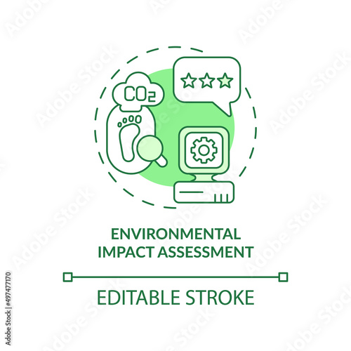 Environmental impact assessment green concept icon. Tool of industrial ecology abstract idea thin line illustration. Isolated outline drawing. Editable stroke. Arial, Myriad Pro-Bold fonts used