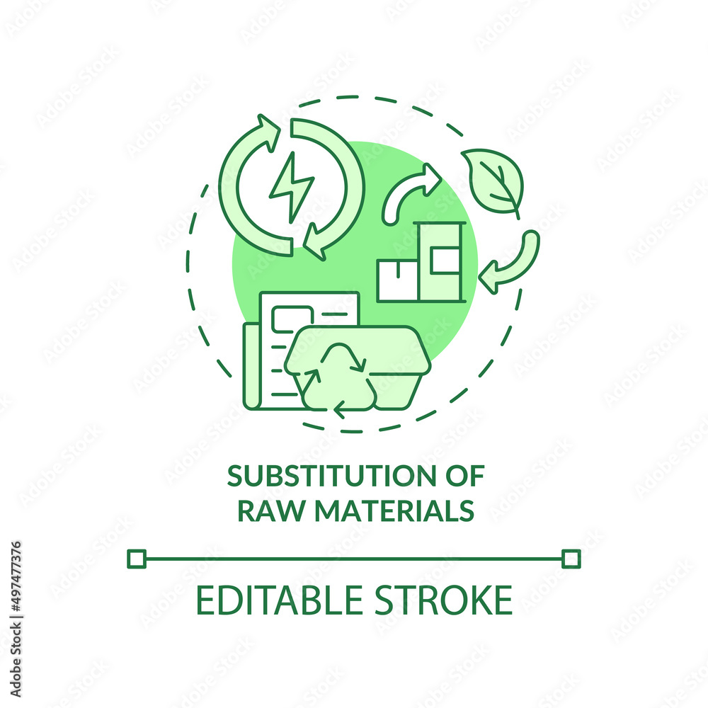 Substitution of raw materials green concept icon. Cleaner production option abstract idea thin line illustration. Isolated outline drawing. Editable stroke. Arial, Myriad Pro-Bold fonts used