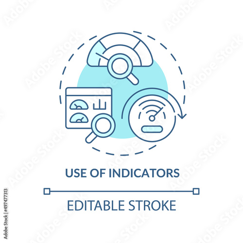 Use of indicators turquoise concept icon. Control tools. Cleaner production option abstract idea thin line illustration. Isolated outline drawing. Editable stroke. Arial, Myriad Pro-Bold fonts used