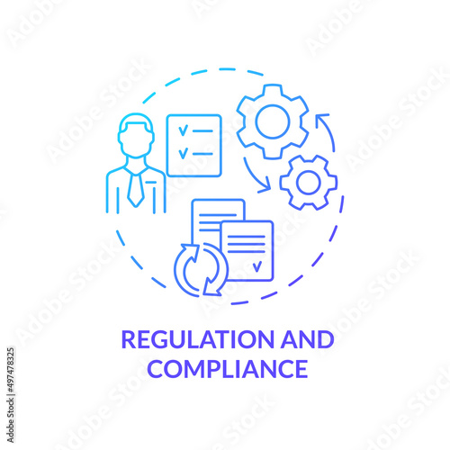 Regulation and compliance blue gradient concept icon. Business challenge abstract idea thin line illustration. Employee protection. Isolated outline drawing. Myriad Pro-Bold font used