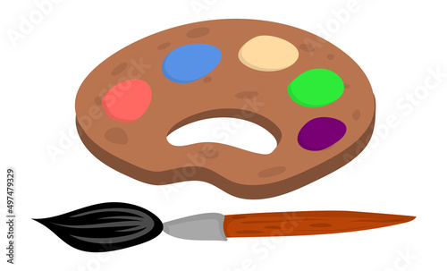 Paint pallette with paintbrush. Cartoon artist painting tools