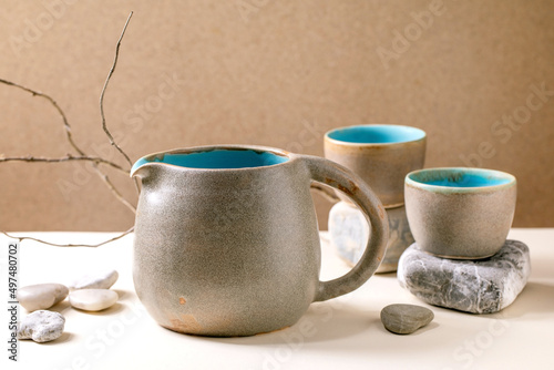 Billede på lærred Set of empty grey ceramic cups