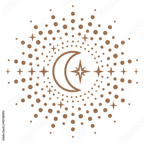 Spiritual crescent icon. Mystical astrology ritual sign