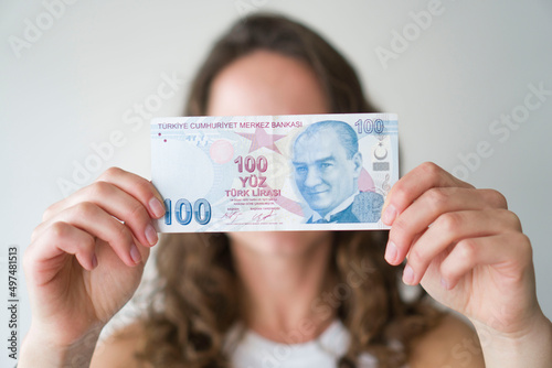 Turkish money. A girl in Rasfocus.
