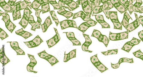 Falling money bills. Flying green dollar cash background
